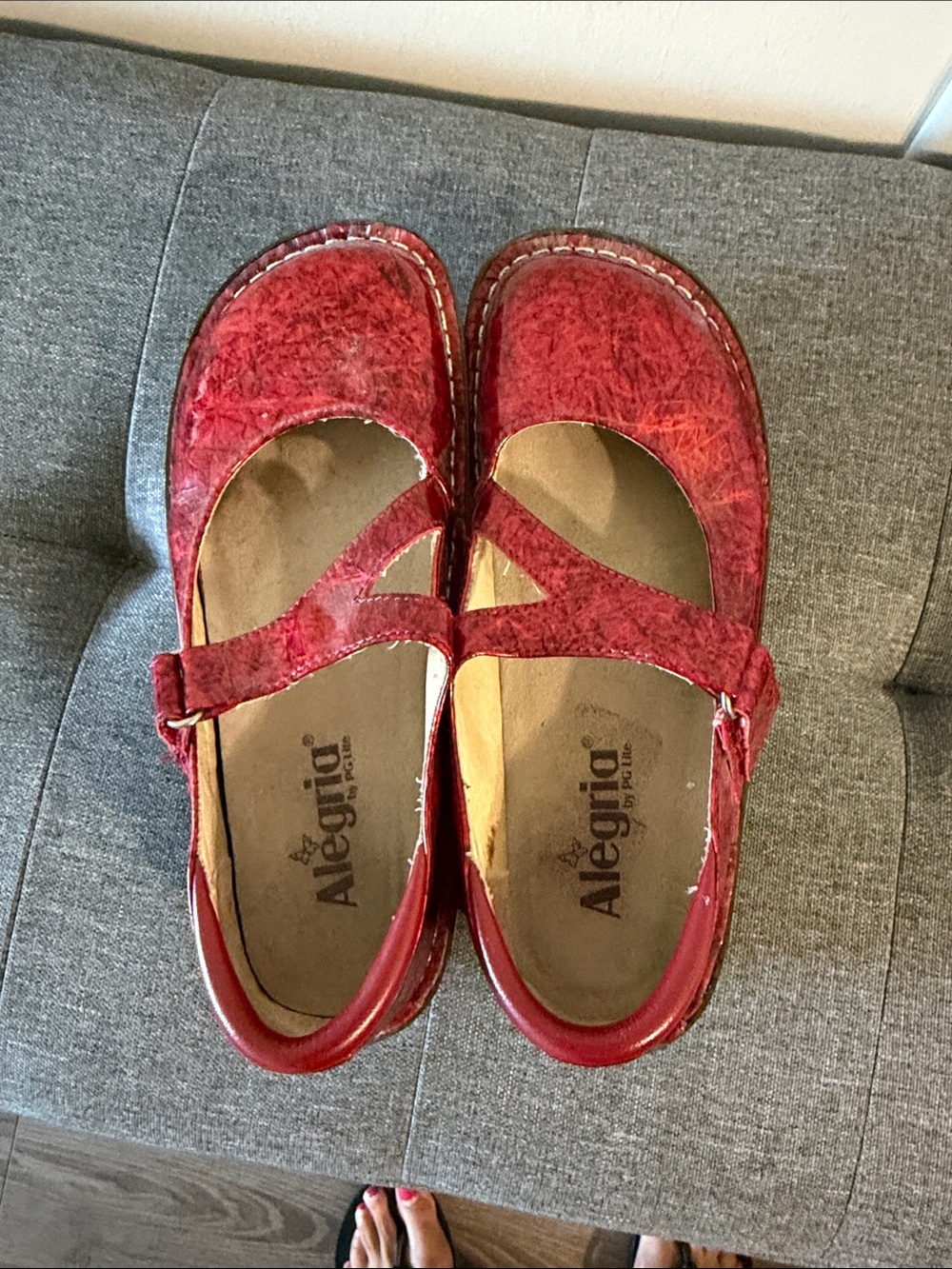 Alegria Red Mary Jane Strap Shoes
